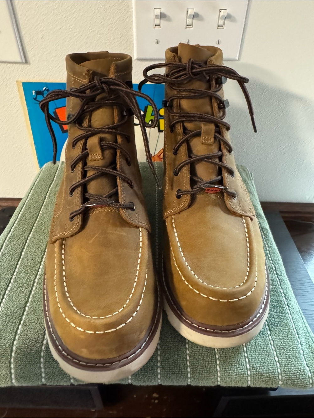 Men's Tan Moc Toe Lace-Up Work Boots